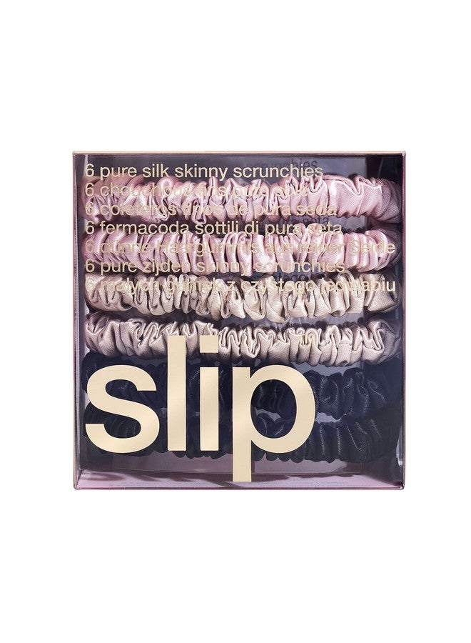 SLIP Silk Skinnie Scrunchies In Black Pink And Caramel 100% Pure 22 Momme Mulberry Silk Scrunchies For Women Hairfriendly + Luxurious Elastic Scrunchies Set (6 Scrunchies) - Image 2