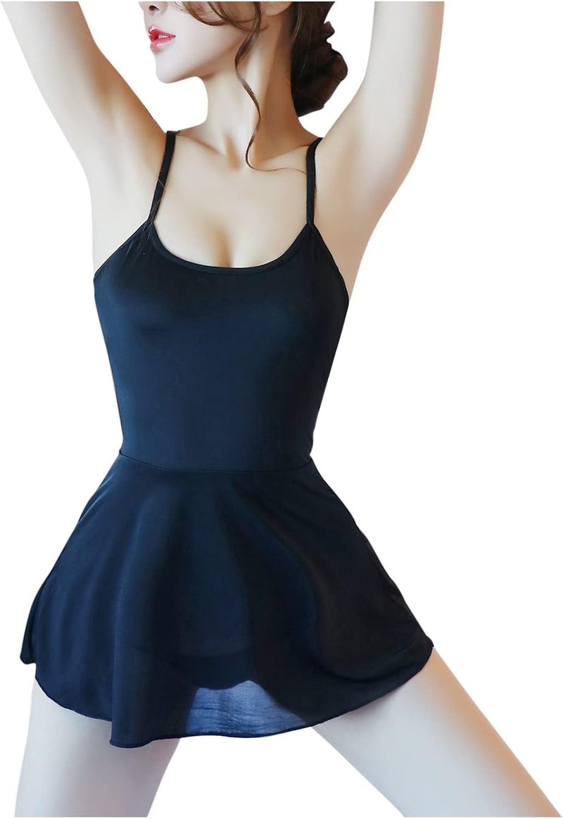 woobles Womens Chemises Lace Smock Lingerie Babydoll Bodysuit Bikini Lingerie Sleepwear Sexy Maid Costumes Lolita Cosplay 020-black - Image 1