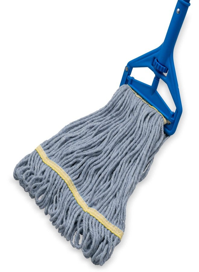SPARTA Flo-Pac Cotton Mop Head, Loop-Ended, Narrow Band with 1" Yellow Band for Organized Cleaning, Small, Blue - Image 4
