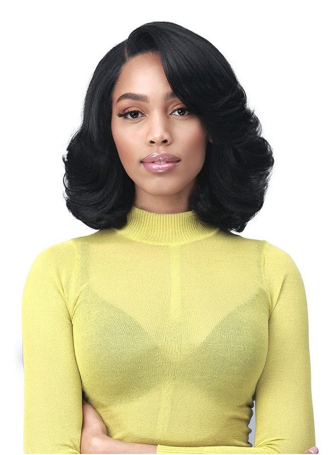 BOBBI BOSS 13X7 Hd Lace Bob Curly Synthetic Wig Mlf602 Natalia Wavy Short Wigs With Baby Hairs Glueless Lace Free Part Wig With High Heat Resistant Wigs (1 Jet Black)  - Image 1