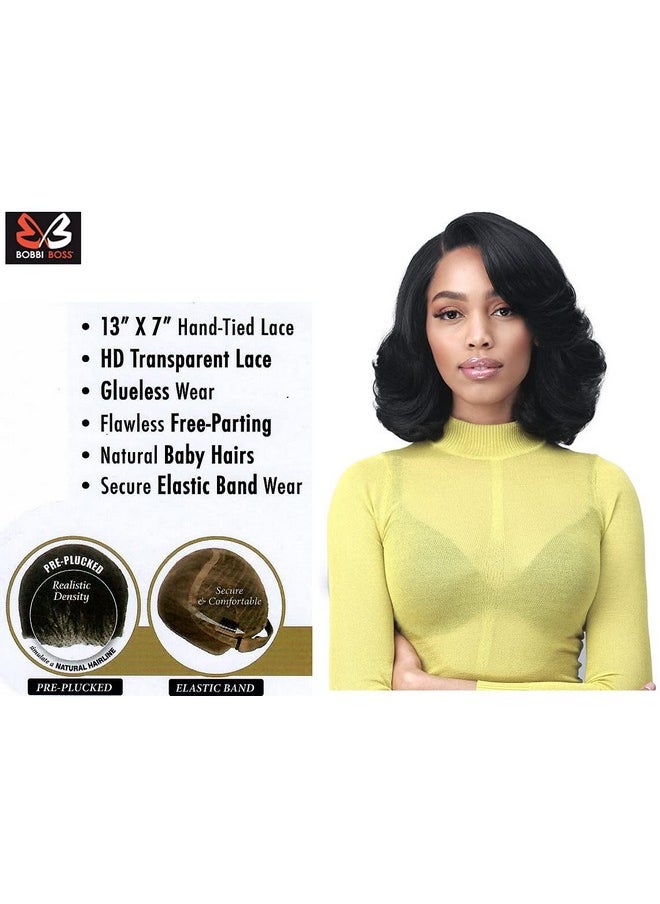 BOBBI BOSS 13X7 Hd Lace Bob Curly Synthetic Wig Mlf602 Natalia Wavy Short Wigs With Baby Hairs Glueless Lace Free Part Wig With High Heat Resistant Wigs (1 Jet Black)  - Image 5