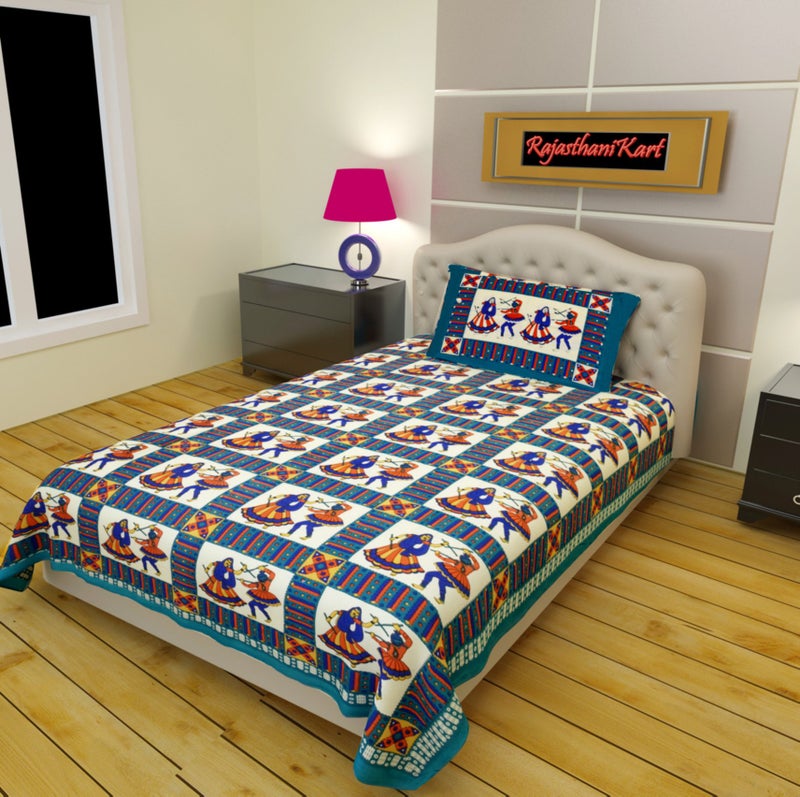 RajasthaniKart شراشف سرير مفرد من قطن نقي 144 TC مع غطاء وسادة واحد - شراشف سرير مفرد (أخضر، شراشف قطن مفرد، 140) - Image 5