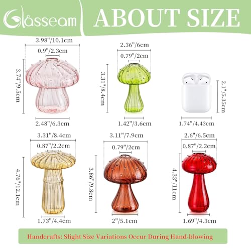 Glasseam Mushroom Glass Planter, Set of 5 Colored Plant Propagation Station, Mini Terrarium for Plants, Unique Small Glass Vase for Flowers, Cute Hydroponic Indoor Planters Gifts for Women Room Decor - Image 4