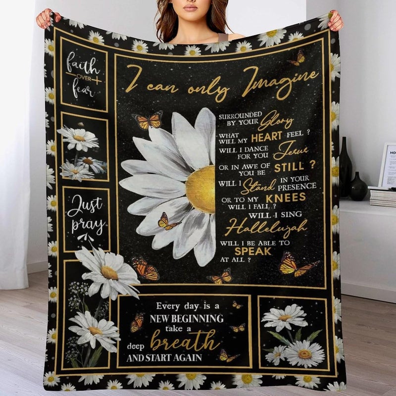 citari Daisy Blanket Daisy Butterfly Decor Throw Blanket I Can Only Imagine Inspirational Blanket Gifts for Girls Boys Winter Bedding Super Warm Soft Plush Fleece Flannel Blanket for Kids Adult Women 40"x50" - Image 2