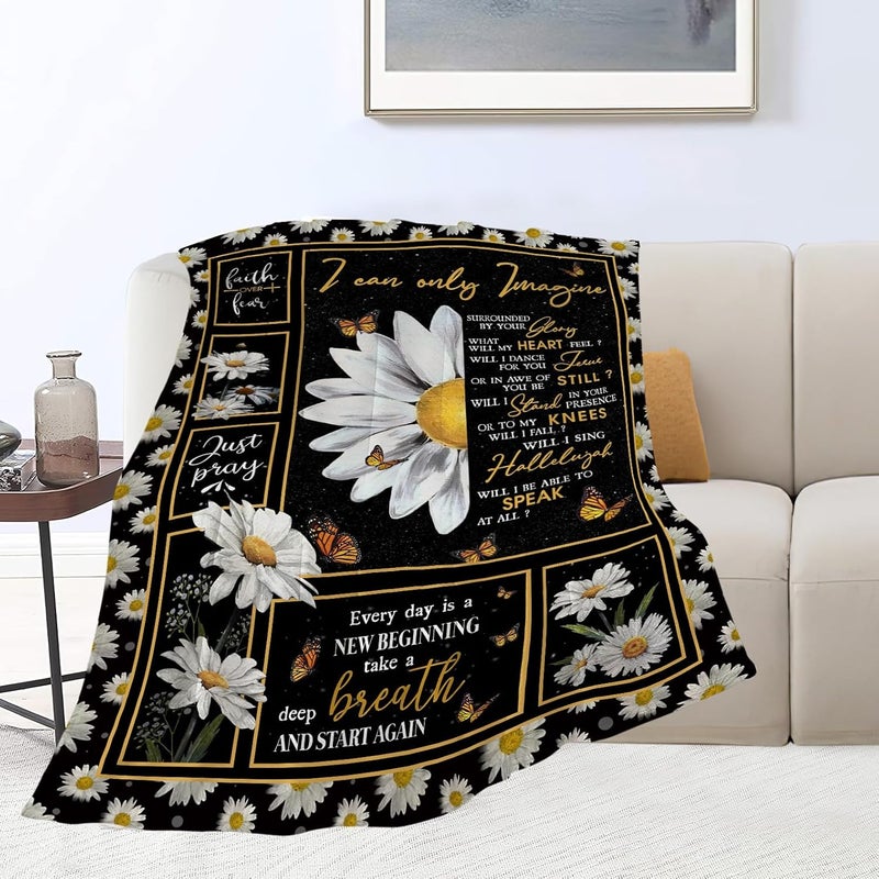 citari Daisy Blanket Daisy Butterfly Decor Throw Blanket I Can Only Imagine Inspirational Blanket Gifts for Girls Boys Winter Bedding Super Warm Soft Plush Fleece Flannel Blanket for Kids Adult Women 40"x50" - Image 1