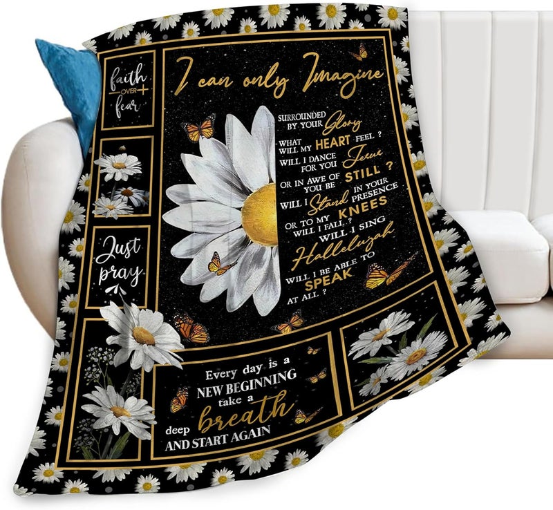 citari Daisy Blanket Daisy Butterfly Decor Throw Blanket I Can Only Imagine Inspirational Blanket Gifts for Girls Boys Winter Bedding Super Warm Soft Plush Fleece Flannel Blanket for Kids Adult Women 40"x50" - Image 3