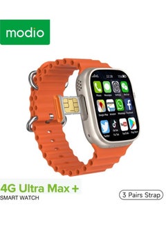 Modio 4G Ultra Max Plus Smartwatch – 2.2 Inch HD Screen, SIM Card Slot, 3 Straps Included, For Men & Women (Silver)