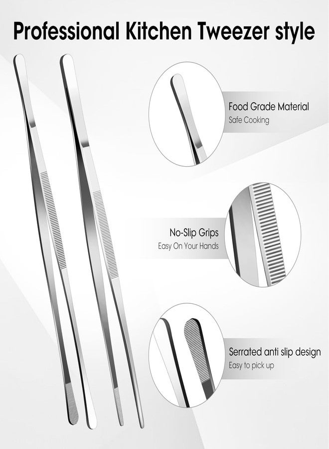 FXKYBB 2 Pcs 12-inch Stainless Steel Kitchen Utensils, Cooking Tongs, Kitchen Tweezers for Cooking, Camping Cooking Essentials - Image 2