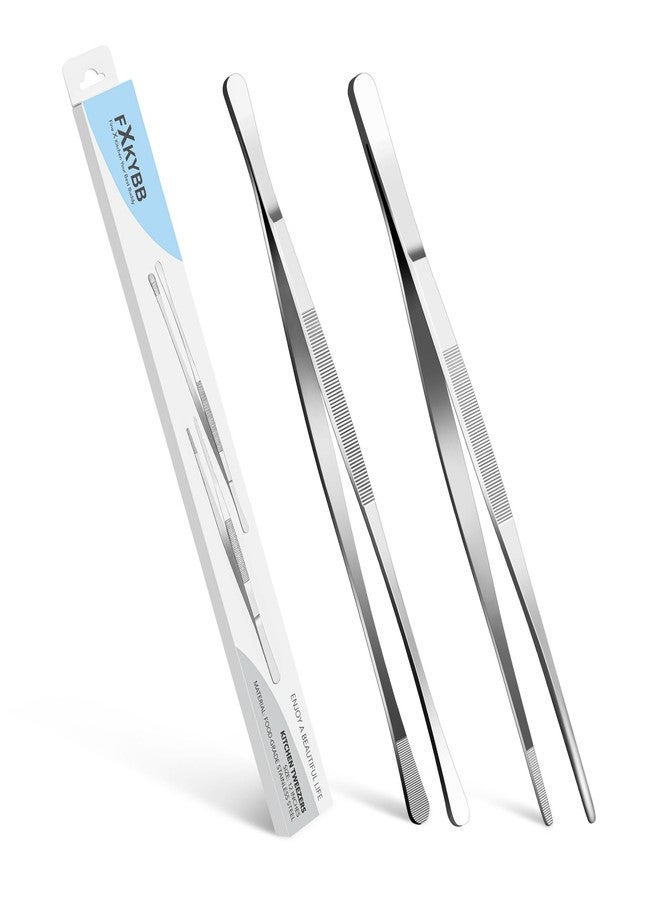 FXKYBB 2 Pcs 12-inch Stainless Steel Kitchen Utensils, Cooking Tongs, Kitchen Tweezers for Cooking, Camping Cooking Essentials - Image 1
