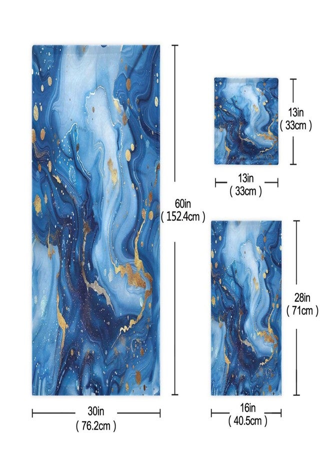 YETTASBIN Blue Gold Marble Towel Set of 3, Highly Absorbent Soft Towels with Bath Towel, Hand Towel and Washcloth for Bathroom Hotel Gym Spa - Image 3