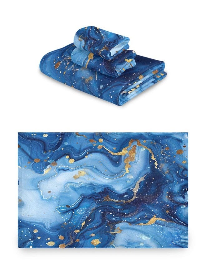 YETTASBIN Blue Gold Marble Towel Set of 3, Highly Absorbent Soft Towels with Bath Towel, Hand Towel and Washcloth for Bathroom Hotel Gym Spa - Image 2