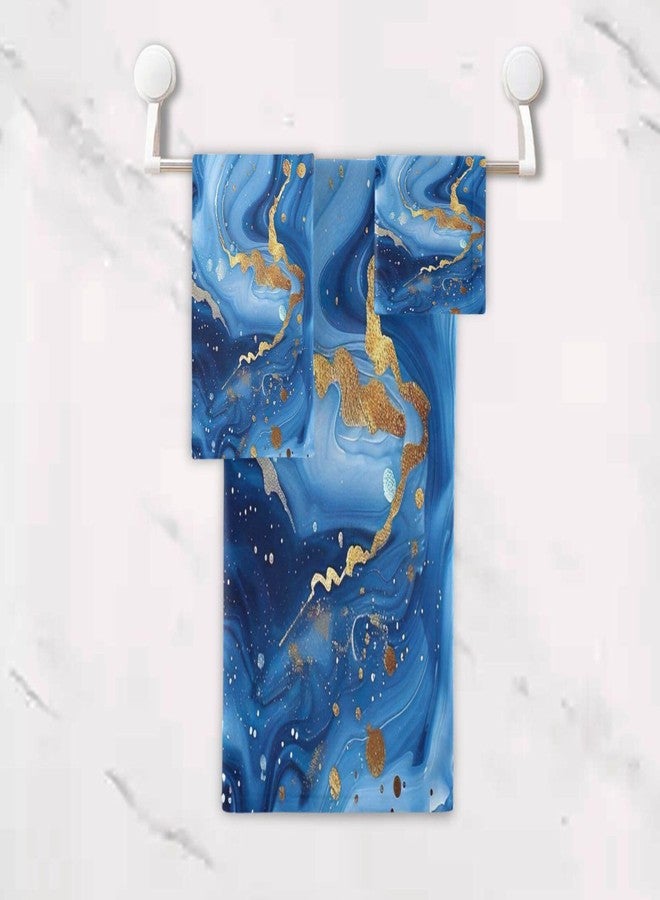 YETTASBIN Blue Gold Marble Towel Set of 3, Highly Absorbent Soft Towels with Bath Towel, Hand Towel and Washcloth for Bathroom Hotel Gym Spa - Image 5
