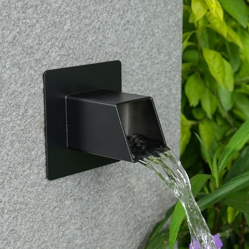 Aquadock 2 Inch 316 Stainless Steel Square Water Fountain Spout with Integrated Spray Baffle Waterfall Spillway Scupper for Outdoor Decors Pools Ponds Water Walls Black - Image 1