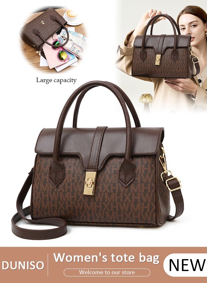DUNISO Women's Large-capacity Crossbody Bag, Fashion Elegant Handbag, Multi-pocket PU Leather Shoulder Bag,Ladies Retro Ripple design Handbag Tote Bags Clutch Bag,Luxurious Ladies Casual Tote Purse Shoulder Bag - Image 1