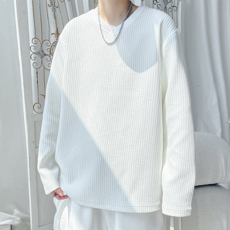 American Style Simple Long-Sleeved T-Shirt Men'S 2024 Japanese Style Design Loose Top Fleece-Lined Inner T-Shirt - Image 1
