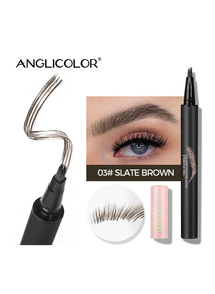 انجلي كولور قلم حواجب مربع بالتقنية الدقيقة - فرشاة حواجب مائلة سائلة مقاومة للماء، حواجب طويلة الأمد تشبه الشعر الطبيعي، سهل التلوين وسريع الجفاف، حواجب كثيفة طبيعية (03# بني لامع) - Image 1