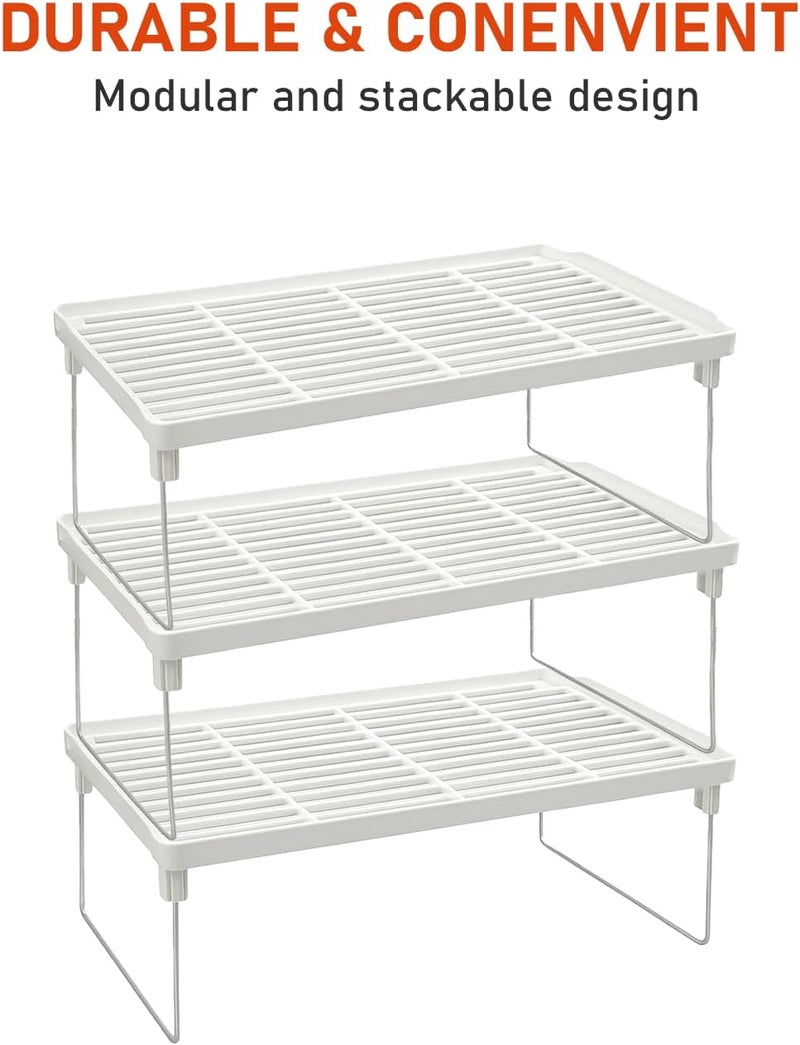 Purfex 3-Piece Kitchen Storage Shelf Organizer Set,Stackable Plastic Foldable Countertop Storage Stand with Metal Legs for Kitchen, Bathroom, Desk, Cabinet & Pantry – White - Image 4