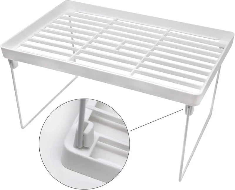 Purfex 3-Piece Kitchen Storage Shelf Organizer Set,Stackable Plastic Foldable Countertop Storage Stand with Metal Legs for Kitchen, Bathroom, Desk, Cabinet & Pantry – White - Image 3