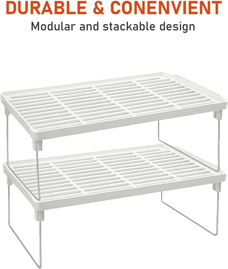 Purfex 3-Piece Kitchen Storage Shelf Organizer Set,Stackable Plastic Foldable Countertop Storage Stand with Metal Legs for Kitchen, Bathroom, Desk, Cabinet & Pantry – White - Image 5