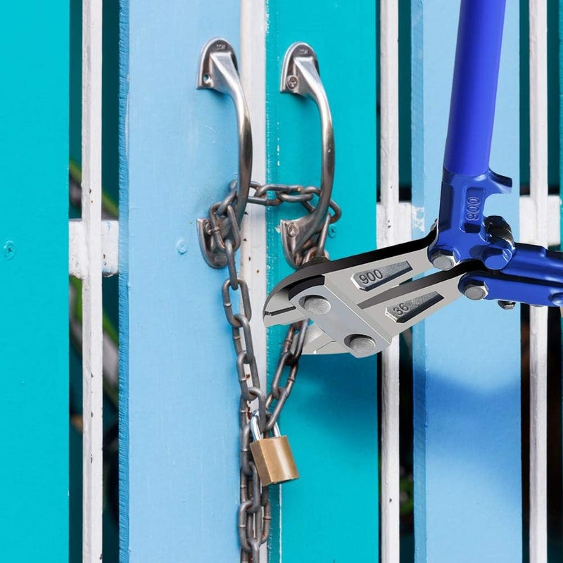 كلاراكو قاطع براغي مقاس 35 بوصة، قاطع براغي فولاذي شديد التحمل، أداة قطع أسلاك بقفل سلسلة مع قبضة مطاطية ناعمة وشفرة من الفولاذ المقاوم للصدأ لقطع مسامير السلسلة ومسامير القضبان الملولبة - Image 2