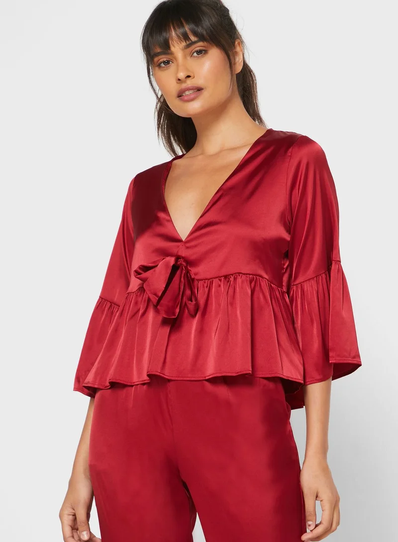 ELLA Wrap Front Ruffle Trim Pyjama Set