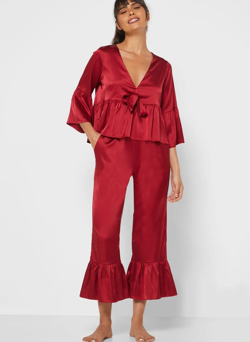 ELLA Wrap Front Ruffle Trim Pyjama Set
