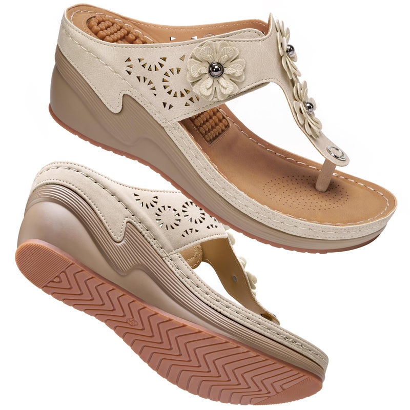 FUDYNMALC Womens Sandals Wedge 2026: Comfortable Platform Flip Flops Summer Dressy Thong Shoes for Wedding Walking Travel Casual, Beige, Size 8 - Image 1