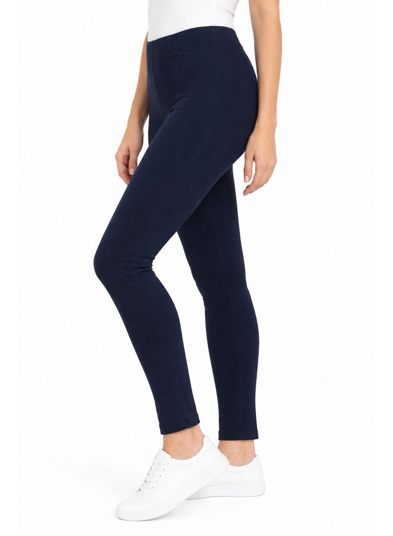Forever 21 Women's Navy Blue Cotton Full-Length Leggings - Image 1