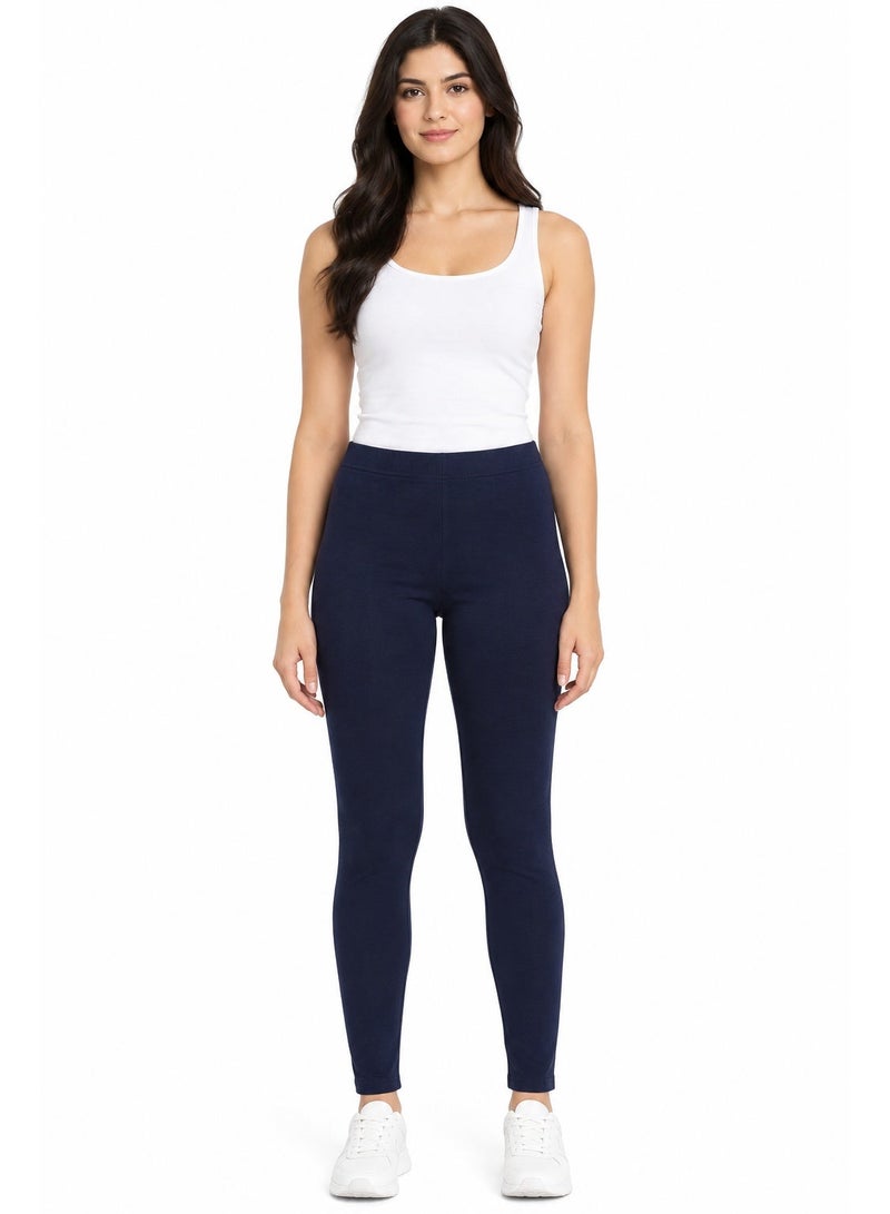 Forever 21 Women's Navy Blue Cotton Full-Length Leggings - Image 2
