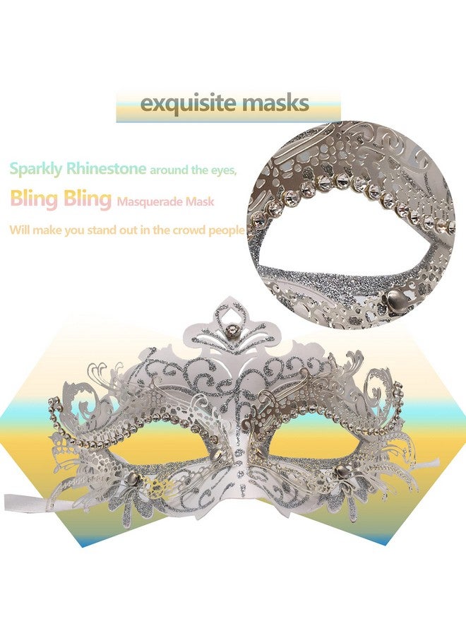 Geek-M Couple Masquerade Mask with Stick Women Men Mardi Gras Mask Costume Masks for Venetian Party Christmas Festival (White) - Image 3