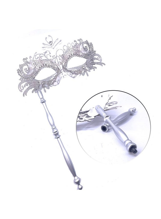 Geek-M Couple Masquerade Mask with Stick Women Men Mardi Gras Mask Costume Masks for Venetian Party Christmas Festival (White) - Image 4