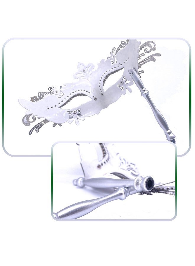 Geek-M Couple Masquerade Mask with Stick Women Men Mardi Gras Mask Costume Masks for Venetian Party Christmas Festival (White) - Image 5