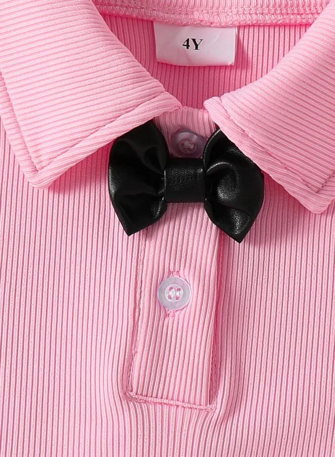 Take Two Pink Girls Bow Detail Polo Neck Sleeveless Top And Ruffle Mini Skirt Set for Women | Best Price UAE