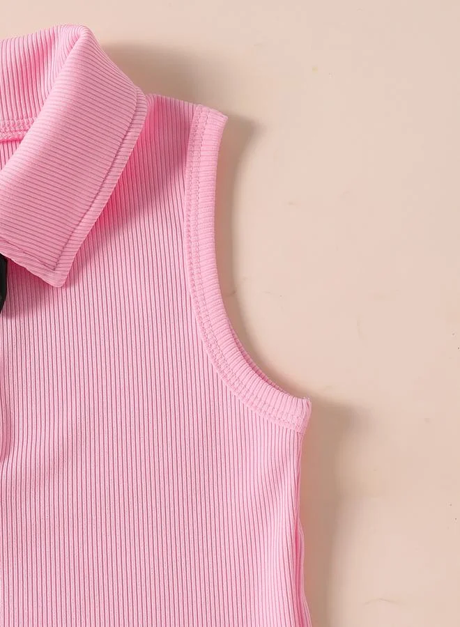 Take Two Pink Girls Bow Detail Polo Neck Sleeveless Top And Ruffle Mini Skirt Set for Women | Best Price UAE