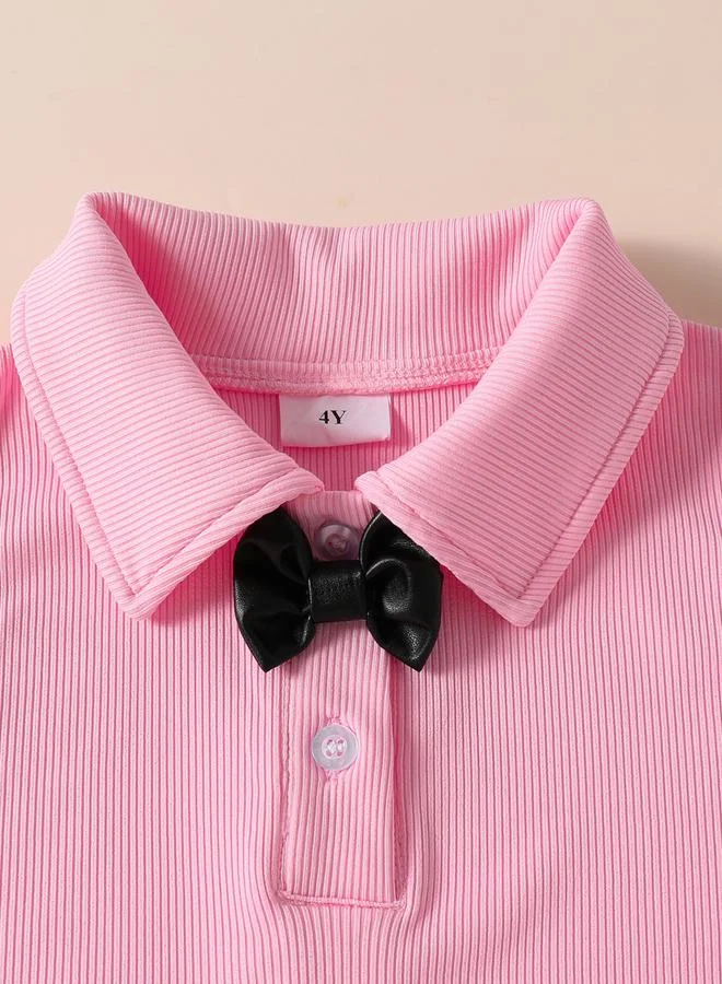 Take Two Pink Girls Bow Detail Polo Neck Sleeveless Top And Ruffle Mini Skirt Set for Women | Best Price UAE