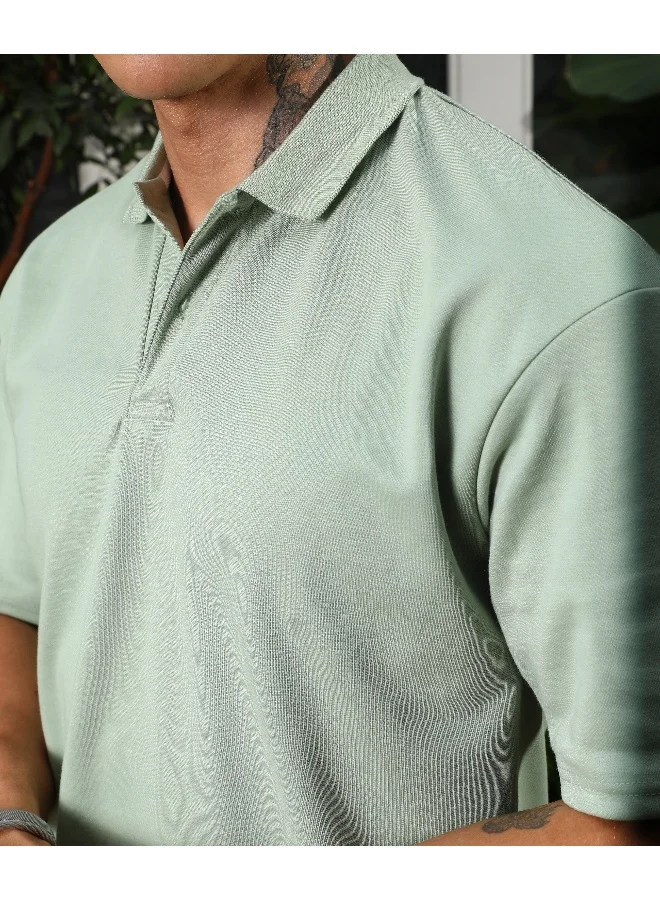 CAHOOT  Men's Sage Green Solid Polo T-Shirt for Men | Best Price UAE