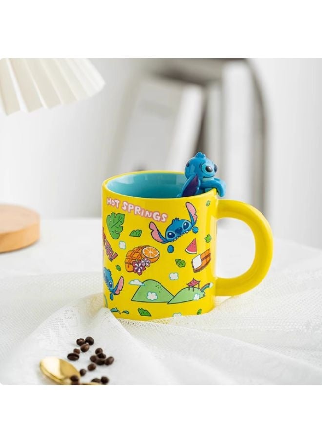 ديزني كوب سيراميكي بتطريز ينابيع ستيتش الساخنة - كوب قهوة ملون برسوم كرتونية مع غرزة ثلاثية الأبعاد في الداخل - Image 3