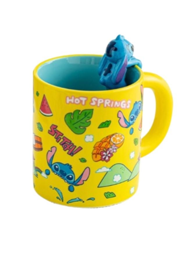 ديزني كوب سيراميكي بتطريز ينابيع ستيتش الساخنة - كوب قهوة ملون برسوم كرتونية مع غرزة ثلاثية الأبعاد في الداخل - Image 1