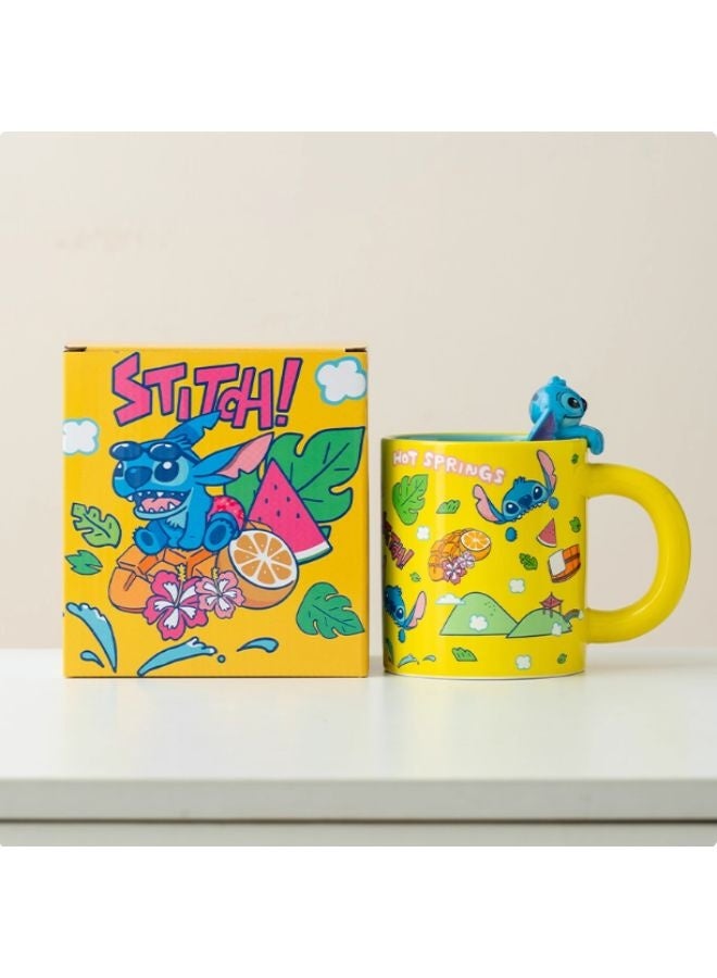 ديزني كوب سيراميكي بتطريز ينابيع ستيتش الساخنة - كوب قهوة ملون برسوم كرتونية مع غرزة ثلاثية الأبعاد في الداخل - Image 2