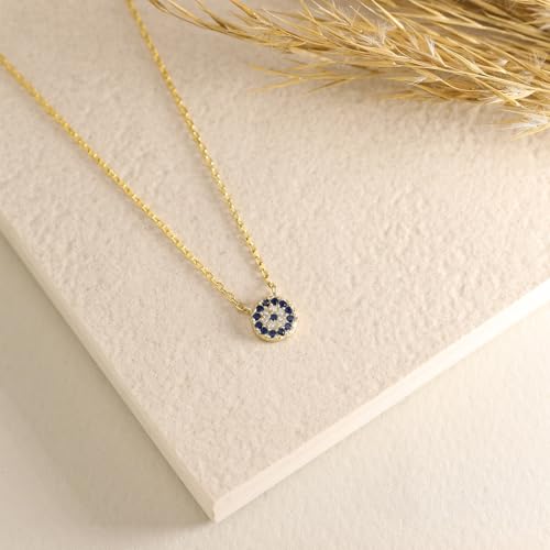 LLWOM Evil Eye Necklace-14K Gold Plated Evil Eye Necklace For Women Gold Evil Eye Necklace Blue White CZ Diamond Round Evil Eye Pendant Necklace - Image 5