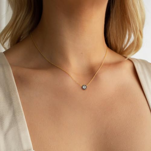 LLWOM Evil Eye Necklace-14K Gold Plated Evil Eye Necklace For Women Gold Evil Eye Necklace Blue White CZ Diamond Round Evil Eye Pendant Necklace - Image 2