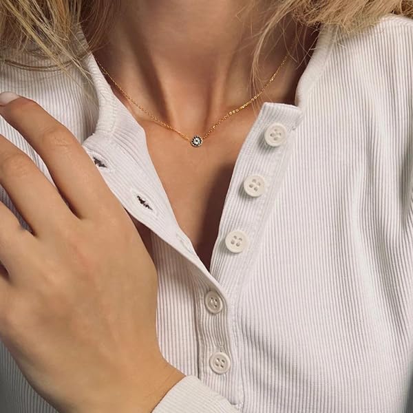 LLWOM Evil Eye Necklace-14K Gold Plated Evil Eye Necklace For Women Gold Evil Eye Necklace Blue White CZ Diamond Round Evil Eye Pendant Necklace - Image 4
