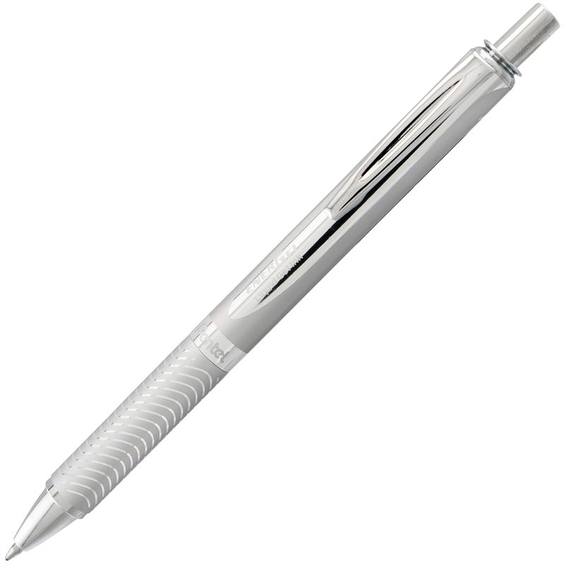 Pentel Energel Alloy Retractable Liquid Gel Pen, (0.7mm) Medium Line, Silver Barrel, Black Ink, 1 Pack (BL407BP) - Image 2