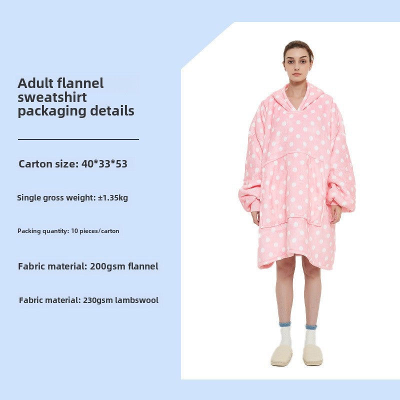 Oversized Hoodie Blanket Flannel Couples Loungewear Pink Dot-Adult Double Layer 