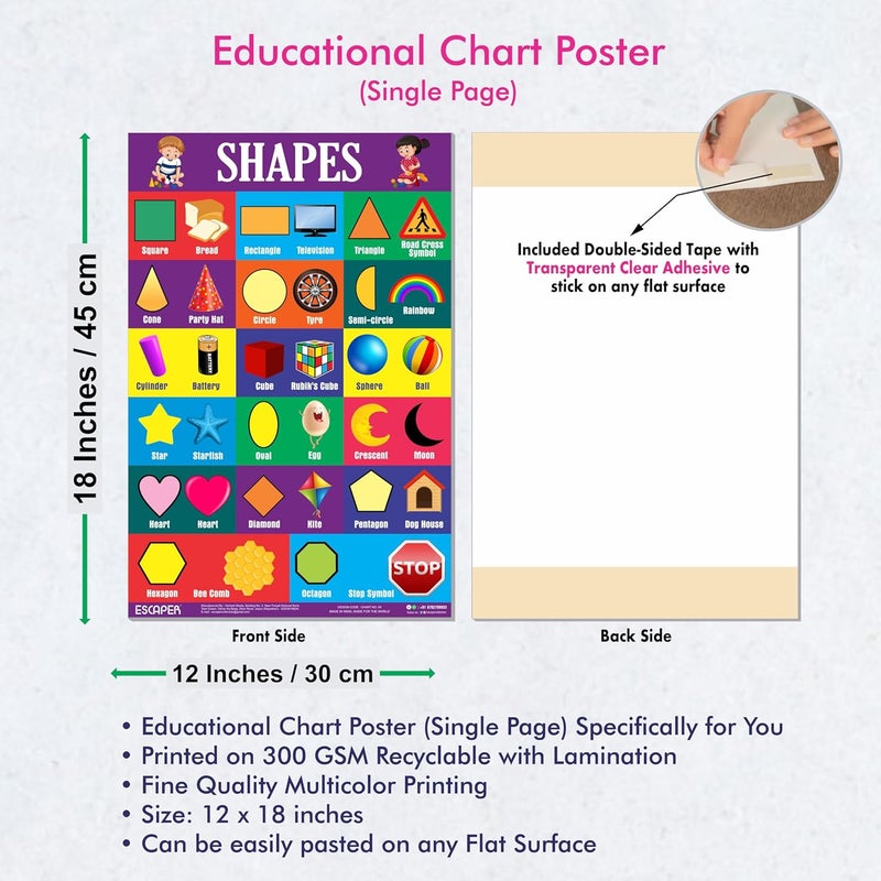 ESCAPER رسوم بيانية تعليمية للأطفال، رسوم بيانية لتعلم الأطفال (11.5 × 17.5 بوصة)، مواد دراسية للأطفال، كتب تعليمية للأطفال، ملصقات تعليمية - Image 3