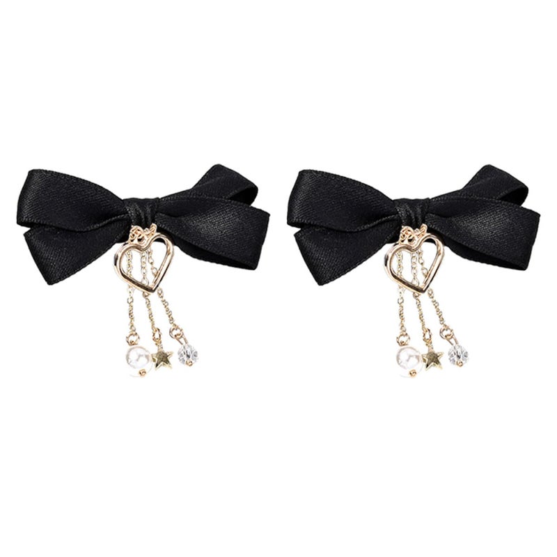 SAFIGLE Satin Ribbon Hair Bows Clips with Fringe Celestial Butterfly Bowknot Barrettes 2 Pieces Black Hairpin Accessories for Women Teens Party Styling - Image 1