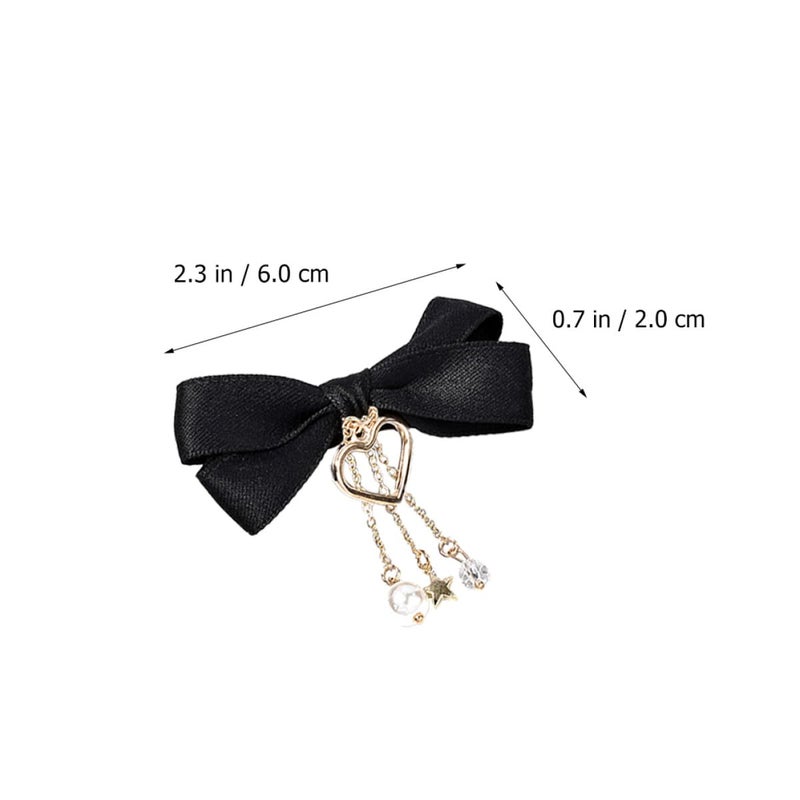 SAFIGLE Satin Ribbon Hair Bows Clips with Fringe Celestial Butterfly Bowknot Barrettes 2 Pieces Black Hairpin Accessories for Women Teens Party Styling - Image 2