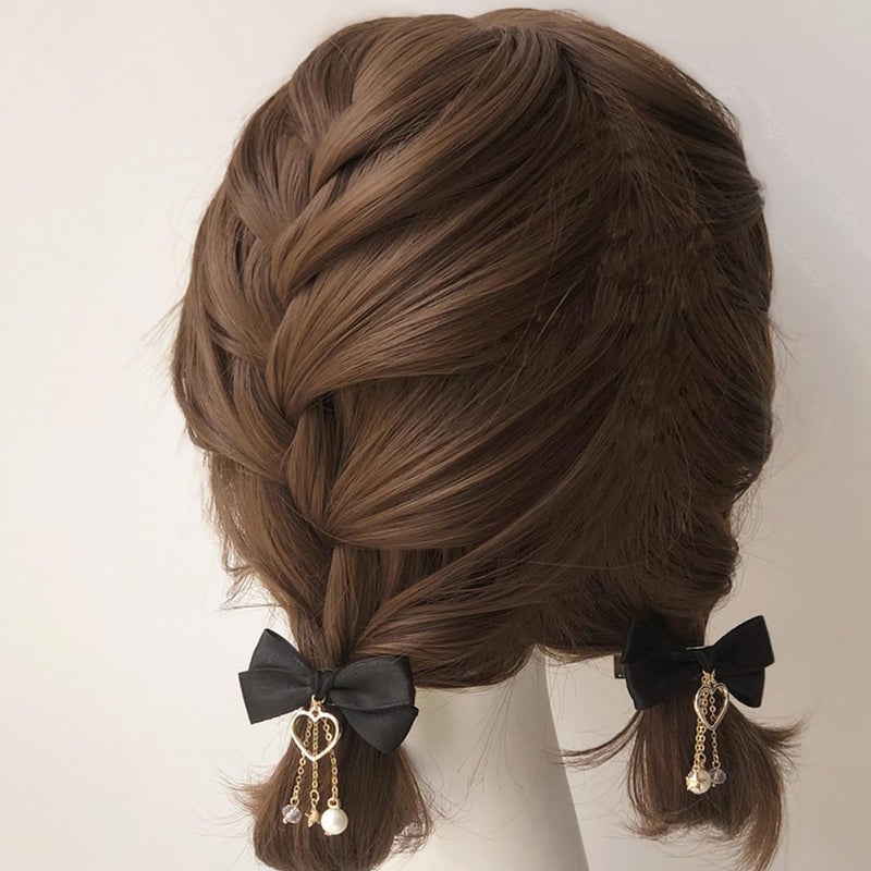 SAFIGLE Satin Ribbon Hair Bows Clips with Fringe Celestial Butterfly Bowknot Barrettes 2 Pieces Black Hairpin Accessories for Women Teens Party Styling - Image 4