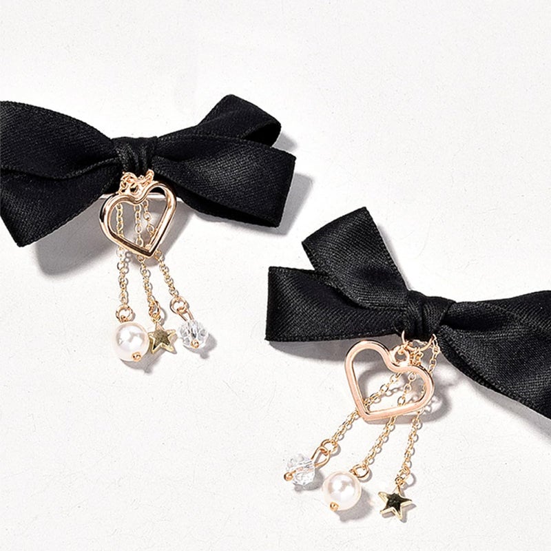 SAFIGLE Satin Ribbon Hair Bows Clips with Fringe Celestial Butterfly Bowknot Barrettes 2 Pieces Black Hairpin Accessories for Women Teens Party Styling - Image 5