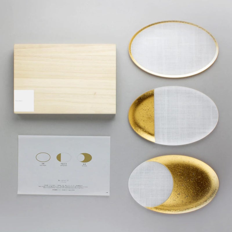 Foil mamezara coval 22cm Set of 3 plates Small Plates Wooden Box 1 Tableware Moon toumei Made in Japan Gold